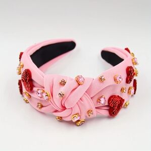 NWT Valentine's Day Pink hearts and Diamonte Diamond studs top knot headband